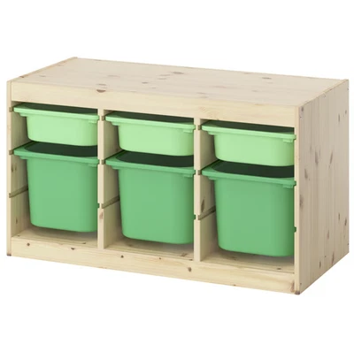 Unidad de almacenamiento IKEA TROFAST con cajas - blanco manchado de pino y verde claro/brillante Foto 1 de 4