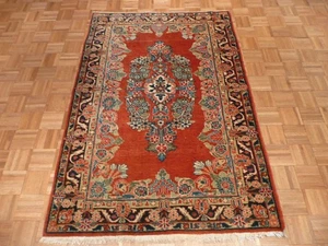 4 Fuß 5 x 6 Fuß 3 Handgeknüpfter Rot Antik Fein Saruk Orientteppich G480 - Bild 1 von 6