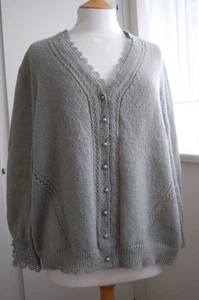 Next light grey lace trim pearl button cardigan XL (pit to pit 25") - Picture 1 of 11