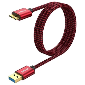 SUNGUY USB 3.0 Micro B Cable 1 m USB A Male to Micro B Male Hard Drive Cable Red - Bild 1 von 6