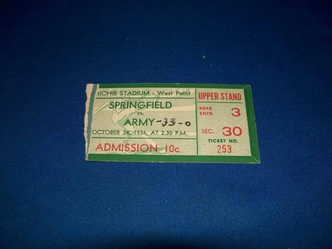 Vintage 1936 Springfield Vs Army Football Ticket Stub Cover