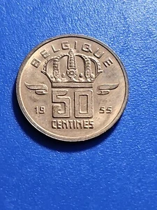 1955 Belgium Belgie Belgique 50 Centimes Coin (KM.#144) - Picture 1 of 2
