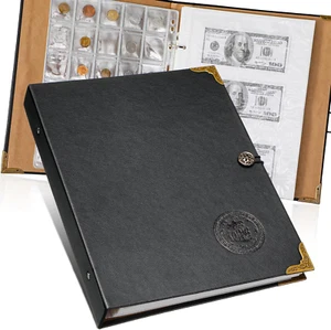Currency Album Coin Collecting Book Holder with 150 Coin Pockets and 240 Paper C - Picture 1 of 12