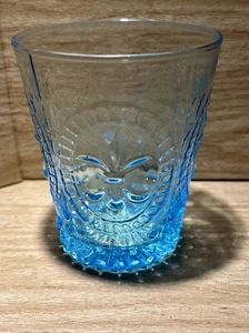 Pier 1 Fleur De Lis and Dots Blue Drinking Glass Tumbler Hobnail Design 4.25” - Picture 1 of 6