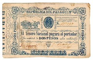 PARAGUAY P-22 2 Pesos 1865 Nice Vintage Banknote - Picture 1 of 4