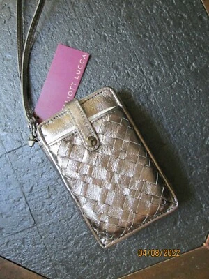Elliott Lucca Womens Smartphone Wristlet Silver Basket Weave Leather - Image 1 of 3