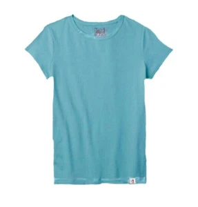 Girls Medium Aqua Blue 100% Cotton T-Shirt, Short Sleeve Youth - Picture 1 of 5