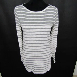 J. Rundhals Shirt Oberteil Bluse Pullover U-Boot Ausschnitt Damen M grau gestreift Baumwolle - Bild 1 von 15