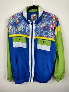 Vintage Active Club Windbreaker Nylon Jacket Large Multicolor Track Jacket 90s - Picture 1 of 12