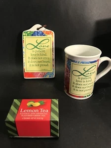 Christian Love Daily Blessings Ceramic Mug & Wall Plaque w 4 Lemon Tea Bags Set - Picture 1 of 12