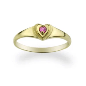 Women 14K Gold Ring Red CZ Heart Yellow Gold Ring - Picture 1 of 2