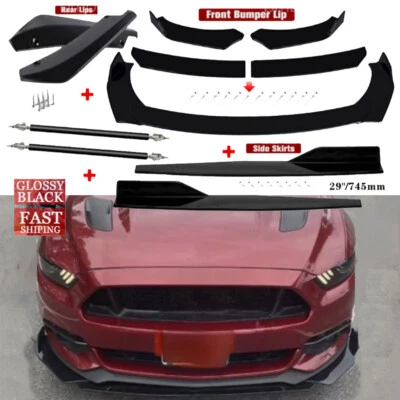 For 15-17 Ford Mustang Front Bumper Lip Spoiler Splitter+Side Skirt+Strut Rod - Image 1 of 4
