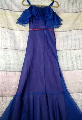 Vtg Blue Party Prom Dress Multi Layer Tulle Ruffle Formal Evening Gown - Union - Image 1 of 4