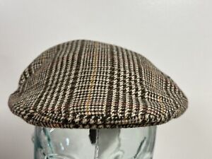 VTG 80'S KANGOL UK Classic Wool blend Brown Check  Tweed Ivy  Flat Cap Hat M New