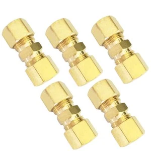 Brass Compression Tube Fitting Union 1/4 OD x 1/4 OD 5pcs - Picture 1 of 2