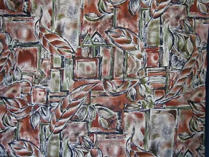 Tropical Hawaii Tiki Textured Fabric Rust Green Black Leaves 2 3/4 Yards x 42" - Picture 1 of 3