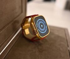 24k pozłacany Apple Watch ULTRA 2 49mm czerwony skórzany pasek 24k złota klamra