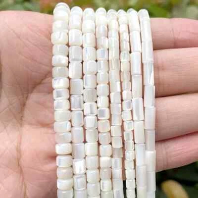 Natural White Cylindrical Square Shell Mother Of Pearl Beads For Jewelry Making - Image 1 of 4