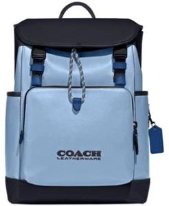 Zaino Coach League con patta in colorblock blu chiaro e scuro autentico $499 - Foto 1 di 4