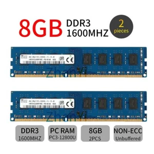 SKHynix 16GB Kit 2x 8GB DDR3 1600MHz PC3-12800 intel Desktop PC RAM Memory Blue - Picture 1 of 8