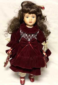 Vintage Porcelain Doll 16” Tall In Velveteen Dress With Violin Beautiful W/stand - Picture 1 of 8
