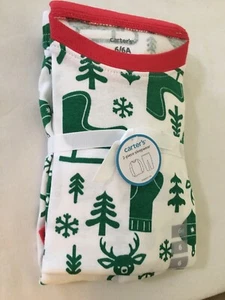 NWT Carter's Green Reindeer Ornaments Pajamas Set kids Cotton Christmas - Picture 1 of 2