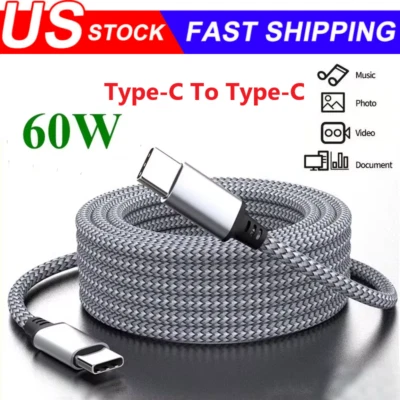 Lote Cargador Rápido Cable USB-C a USB-C de 60W Cable de Nylon PD para iPhone 16 Samsung Foto 1 de 4