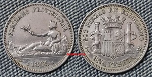 ESPAÑA Gobierno Provisional. BONITA moneda 1 peseta plata 1869. Peso 4,98 gr. - Picture 1 of 3