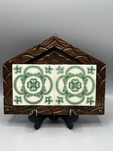 Vintage Hand Carved Tile Hanging Key Holder Organizer Wall Decor Green & White - Picture 1 of 6