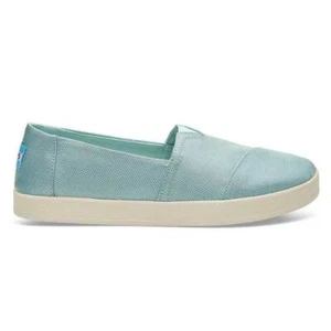 TOMS Pastel Turquoise Shiny Woven Women's Avalon Slip-Ons Pumps - Picture 1 of 3