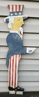 Antique Primitive Folk Art Uncle Sam Trade Sign Double Sided Painted Wood Figure - Image 1 of 4