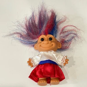 Vintage 1980s Russ Troll Doll 5" Patriotic Red White & Blue Hair - Picture 1 of 3