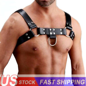 Mens Sexy Faux Leathe Gay Clubwear Costume Punk Belt Chest Body Harness Strap US