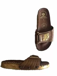 Sandwich Sandals Tan Faux Leather Flip Flop Slider Size 5-6 Ex/Condition - Picture 1 of 5