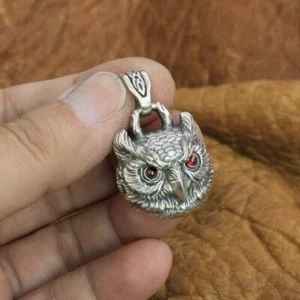 Red CZ Eyes 925 Sterling Silver Owl Pendant Charms Animal Jewellery TA277C - Picture 1 of 9