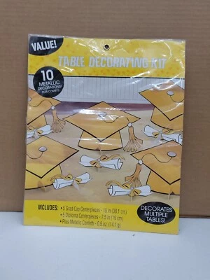 Graduation Table Decorating Kit Gold Metallic 10 Piece Plus Confetti Amscan - Image 1 of 4