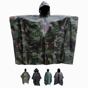 Unisex Reusable Waterproof Rain Poncho PVC BLACK Raincoat Multi-Use Tarp - Picture 1 of 17
