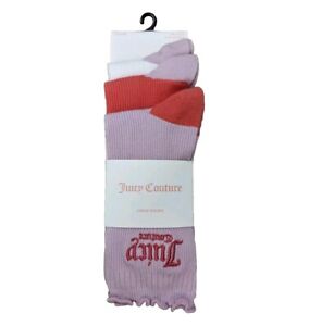 Juicy Couture Crew Socks Size 4-6.5 UK Pack of 3 Pairs Pink/Lilac/White BNWT