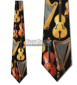 String Instruments Tie Music Neckties Mens Harp Violin Cello Neck Ties NWT - Picture 1 of 4