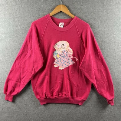 Sudadera De Colección Jerzees Adulto XL Rosa Conejo Conejo Cuello Redondo Raglán Años 90 EE. UU. Foto 1 de 4