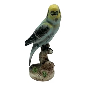 Vintage Parakeet Bird Figurine on Branch Yellow Blue Back Porcelain 5.5" Tall - Picture 1 of 6