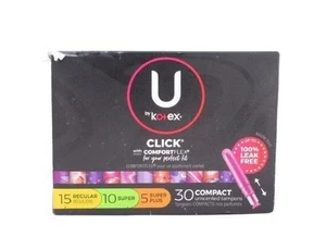 U by Kotex Click Compact Tampons 15 Regular, 10 Super & 5 Super Plus - Picture 1 of 1