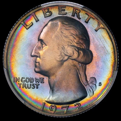 1972 S 25C Washington Quarter PCGS PR67 Rainbow Toned Electric Neon Color - Image 1 of 4