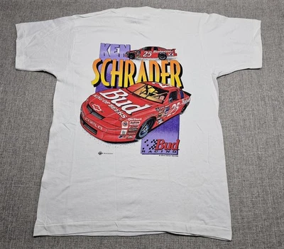 Vintage Ken Schrader Bud Racing Shirt Mens Medium White NASCAR Made USA 90s - Image 1 of 4