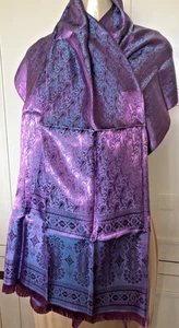 100% Silk Scarf/Wrap Shawl in Purples Gray Shiny New 72" X27" - Picture 1 of 9