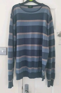 Mens Size L Blue Stripe Jumper Top 100% Cotton - Picture 1 of 3