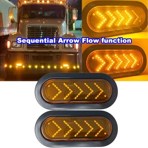 2x45LED Oval Sequential Arrow Mid Turn Signal Light Trailer w/Grommet Amber 6" - Picture 1 of 13