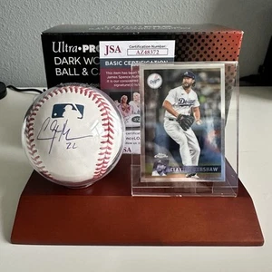 Clayton Kershaw Auto Wood Ball & Card Display Rawlings OMLB JSA LA Dodgers - Picture 1 of 8