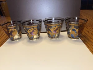 4er Set George Briard Gläser Lila Äpfel & Blaue Birnen mit Gold Cocktail - Bild 1 von 9