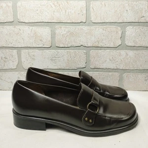 Diana Ferrari Heeled Loafers Women 9.5 Brown Leather Buckle Detail Officecore - Picture 1 of 10